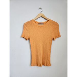 Michael Stars Orange Ribbed Short Sleeve Crew Neck Tee | Size OS